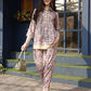 Pink & Beige Rayon Floral Printed Top with Matching Bottom - Eesha - Swadesiicart
