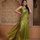 Vishnu Weaves Women's Mahendi Handloom Raw Silk Woven Border Saree with Unstitched Blouse - Swadesiicart