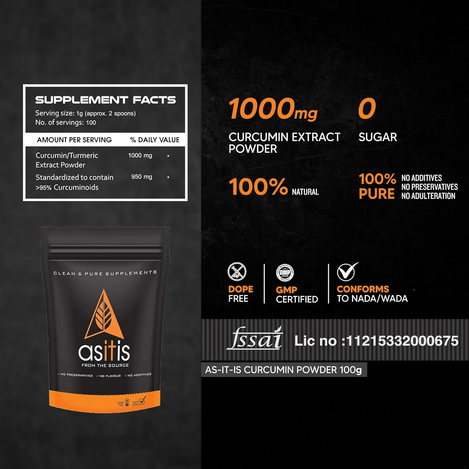 AS-IT-IS Nutrition Curcumin (Turmeric Extract) Powder | Swadesiicart