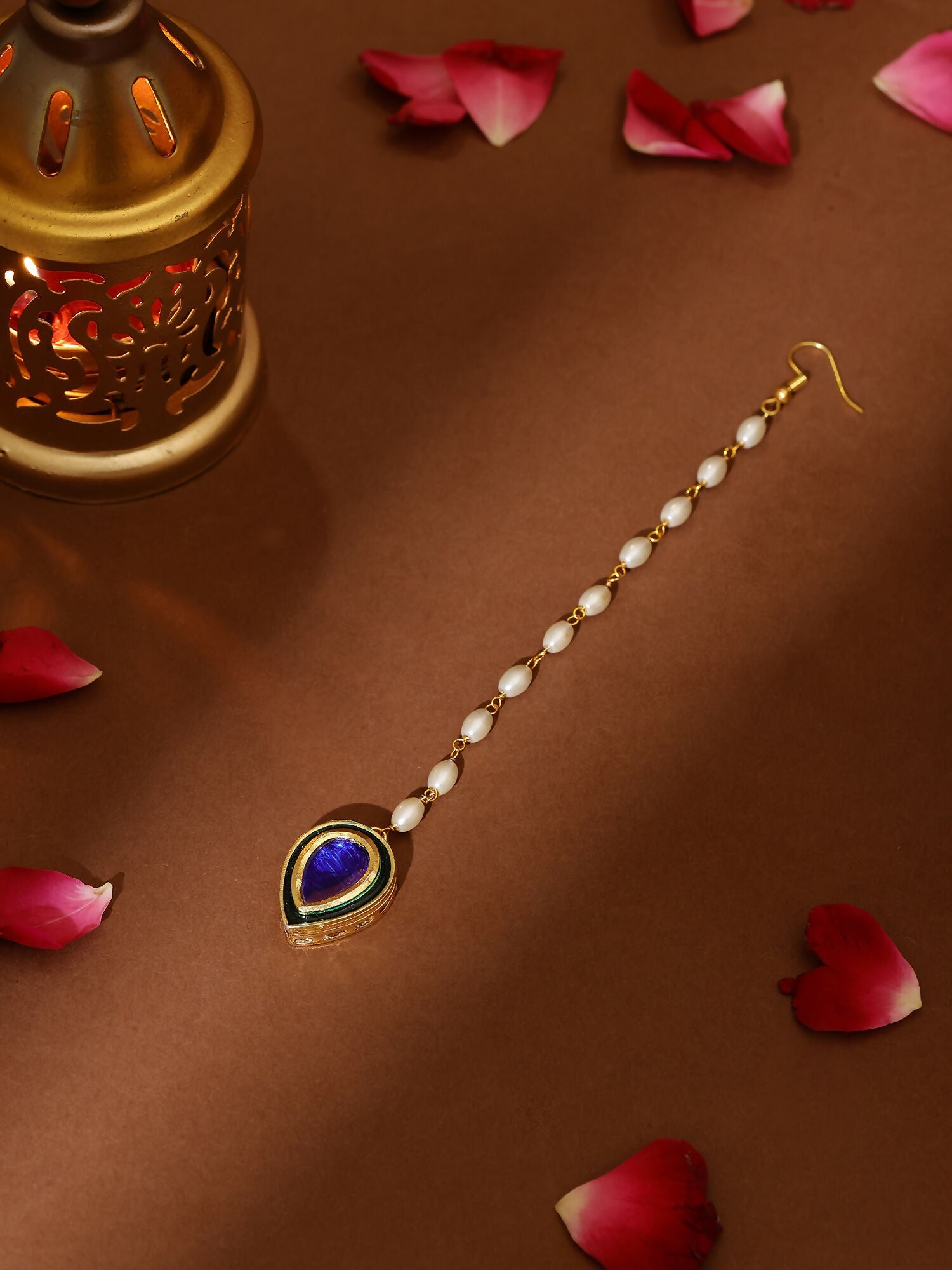 Ruby Raang Blue and Green Meenakari Kundan Maang Tikka | Swadesiicart