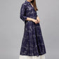 Ahalyaa Women's Navy Blue Cotton Printed Kurta | Swadesiicart