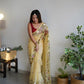 Vamsee Damini Yellow Gold Tebi Silk Saree - Swadesiicart