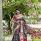 Vishnu Weaves Women's Black Banarasi Silk Saree with Blouse - Swadesiicart