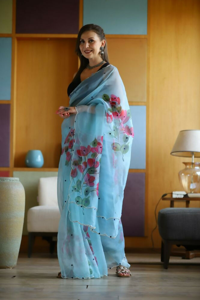 Vamsee Dhruti2 Sky Organza Saree - Swadesiicart