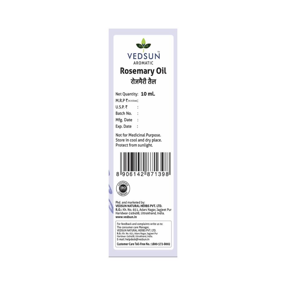 Vedsun Naturals Rosemerry Essential Oil Pure & Organic for Skin and Fragrance - Swadesiicart