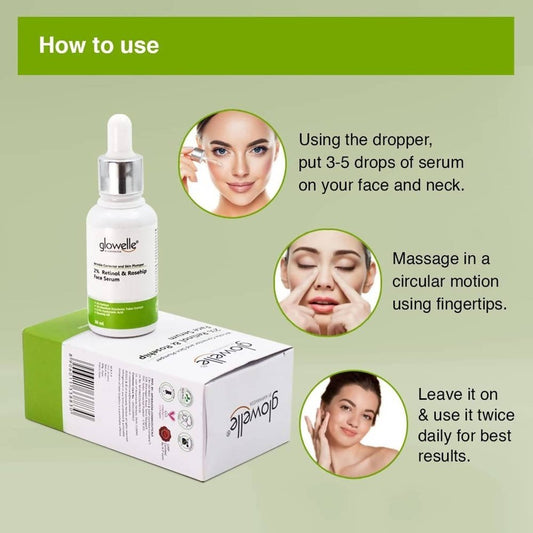 Aaryanveda Glowelle 2% Retinol & Rosehip Face Serum - Swadesiicart