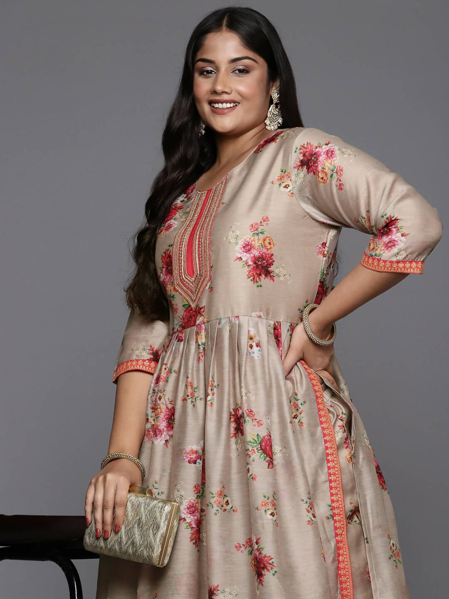 Ahalyaa Women's Traditional wear Kurta Set - Tan | Swadesiicart