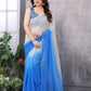 Partywear Designer White & Sky blue Georgette Fancy Saree - Satrangi | Swadesiicart