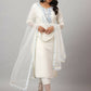 Juniper Women's White Chinnon Solid Embroidered Kurta Set | Swadesiicart