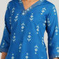 Aavyora Women's Blue Ikat Printed Ethnic Co-ord Set - Swadesiicart