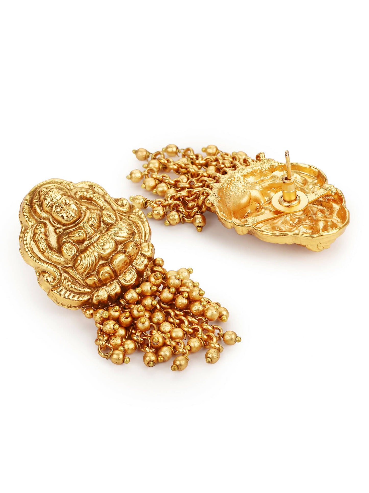 Gold-Polished Pearls Beaded Temple Jewellery Set - Ruby Raang - Swadesiicart