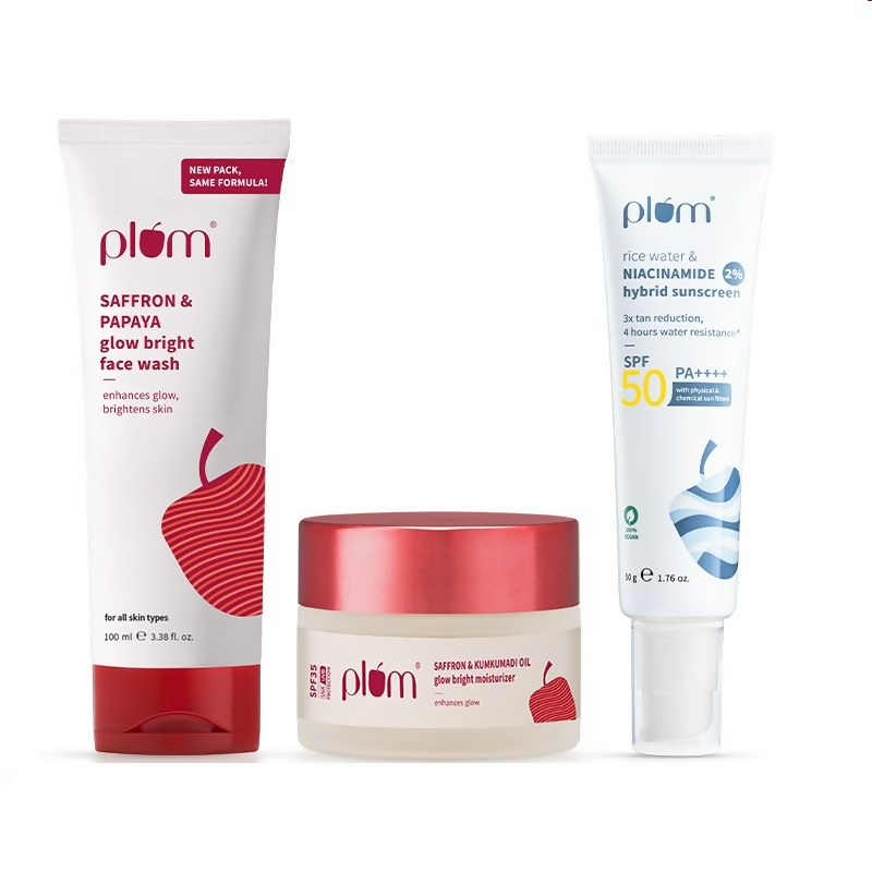 Plum CSM Combo - Saffron Face Wash Saffron Moisturizer & Niacinamide & Rice Water SPF Sunscreen - Swadesiicart