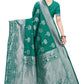 Vamika Banarasi Jacquard Weaving Rama Green Saree (AMEE RAMA) | Swadesiicart