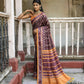 Vishnu Weaves Women's Coffee Cotton Silk Printed Saree with Blouse - Swadesiicart