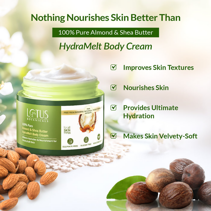 Lotus Botanicals 100% Pure Almond & Shea Butter HydraMelt Body Cream | Swadesiicart