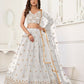 Aastha Fashion Off White Butterfly Net Tone To Tone Thread Work And Sandwich Sequence Work Embroidery Wedding Wear Lehenga Choli