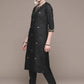 Anubhutee Black Floral Embroidered Thread Work Kurta with Trousers & With Dupatta | Swadesiicart