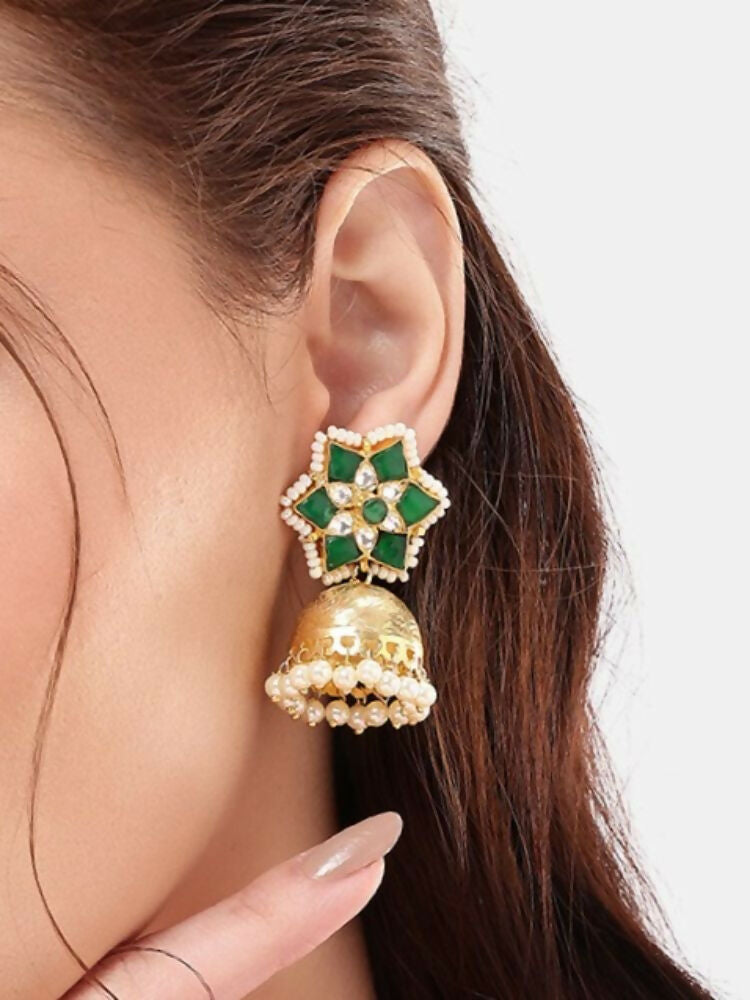 Nuyug 22K Gold Plated Panna Jhumki Earrings | Swadesiicart