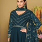 Jyoti Fashion Women's Teal Georgette Embroidered Anarkali Kurta Pant Set With Dupatta | Swadesiicart