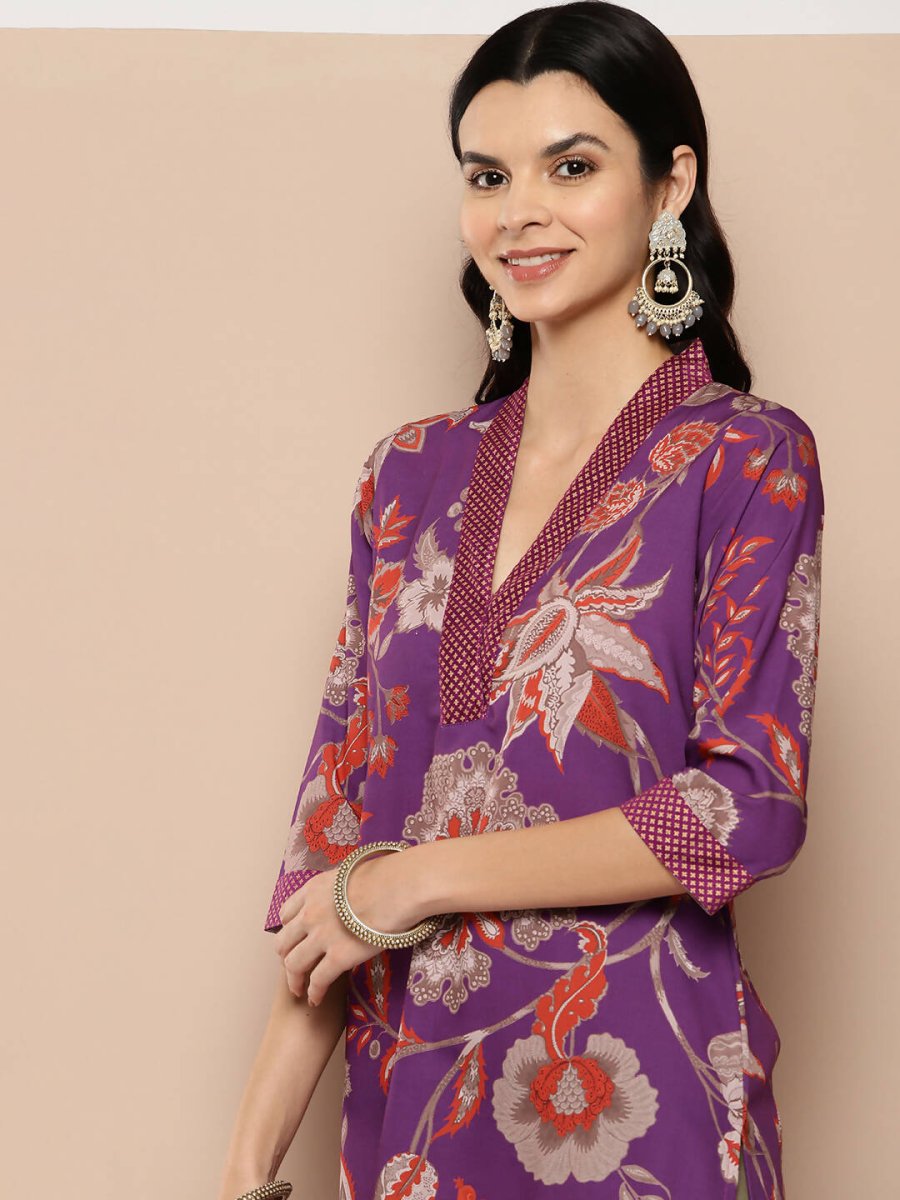 Ahalyaa Women's Traditional wear Kurta - Purple | Swadesiicart