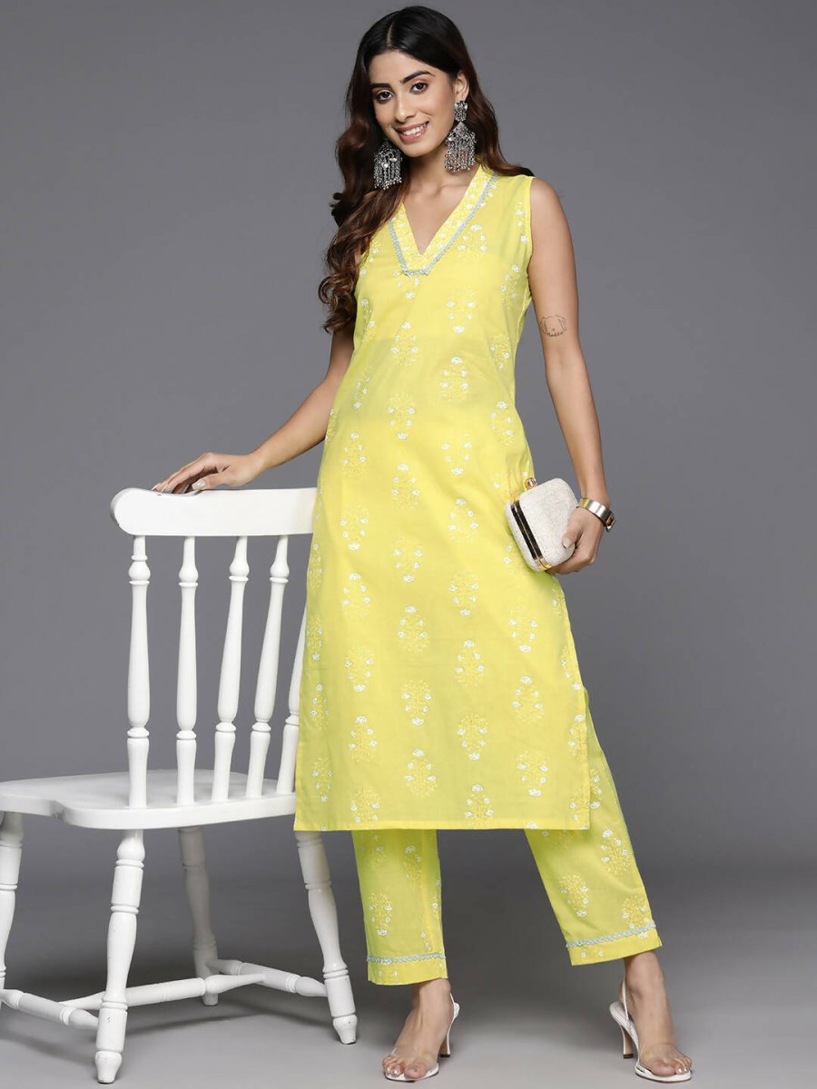 Ahalyaa Women's Traditional wear Kurta Set - Yellow | Swadesiicart
