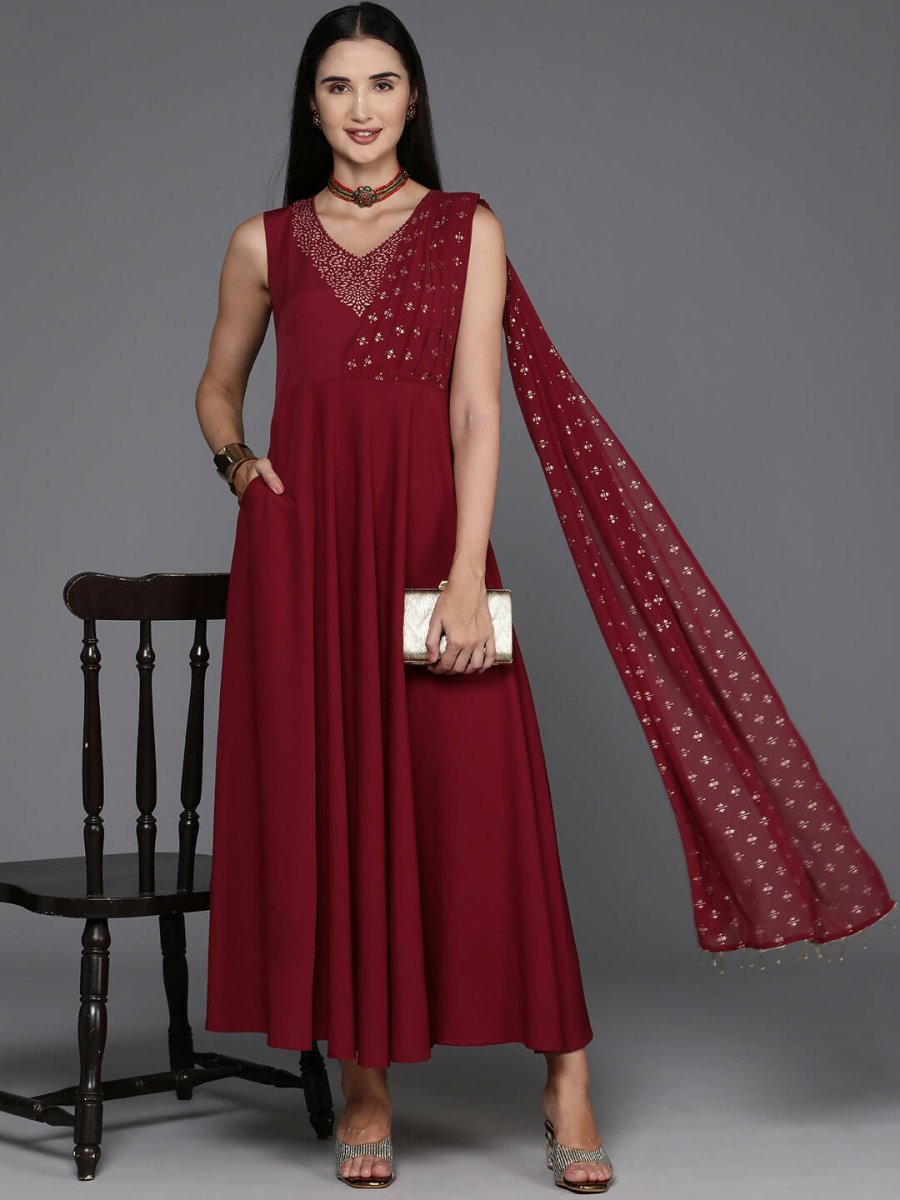 Ahalyaa Women's Traditional wear Ethnic Dress - Maroon | Swadesiicart