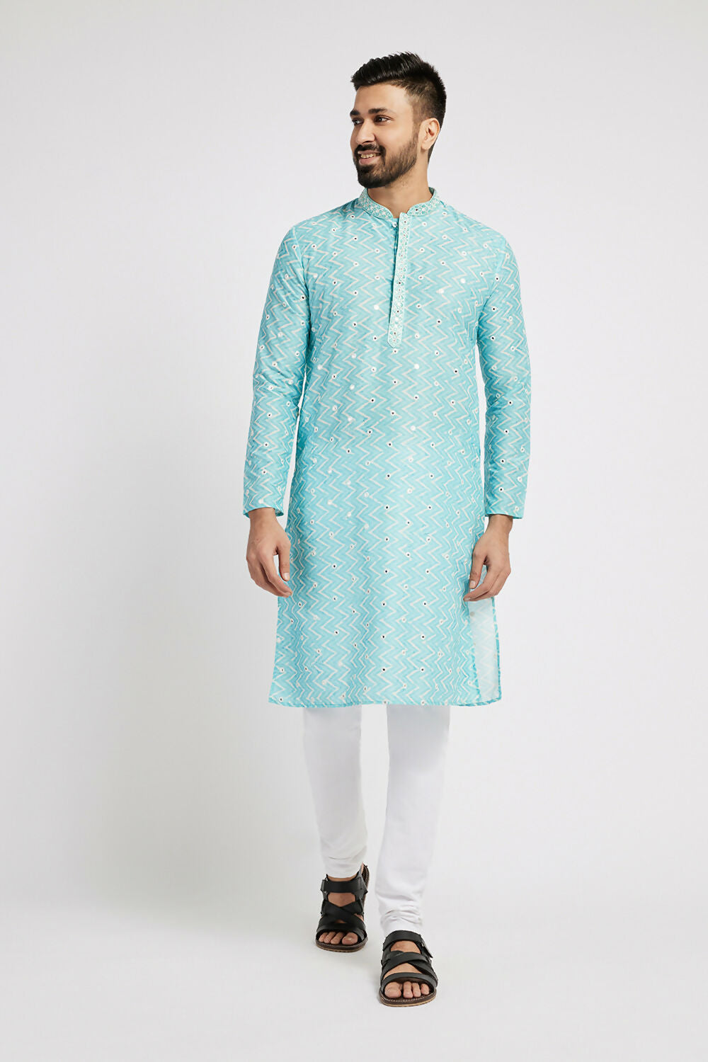 Ethnic India Blue Men's Kurta Embellished Polyester | Swadesiicart