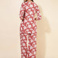 Janasya Women's Red Cotton Cambric Floral Printed Casual Straight Top Set | Swadesiicart
