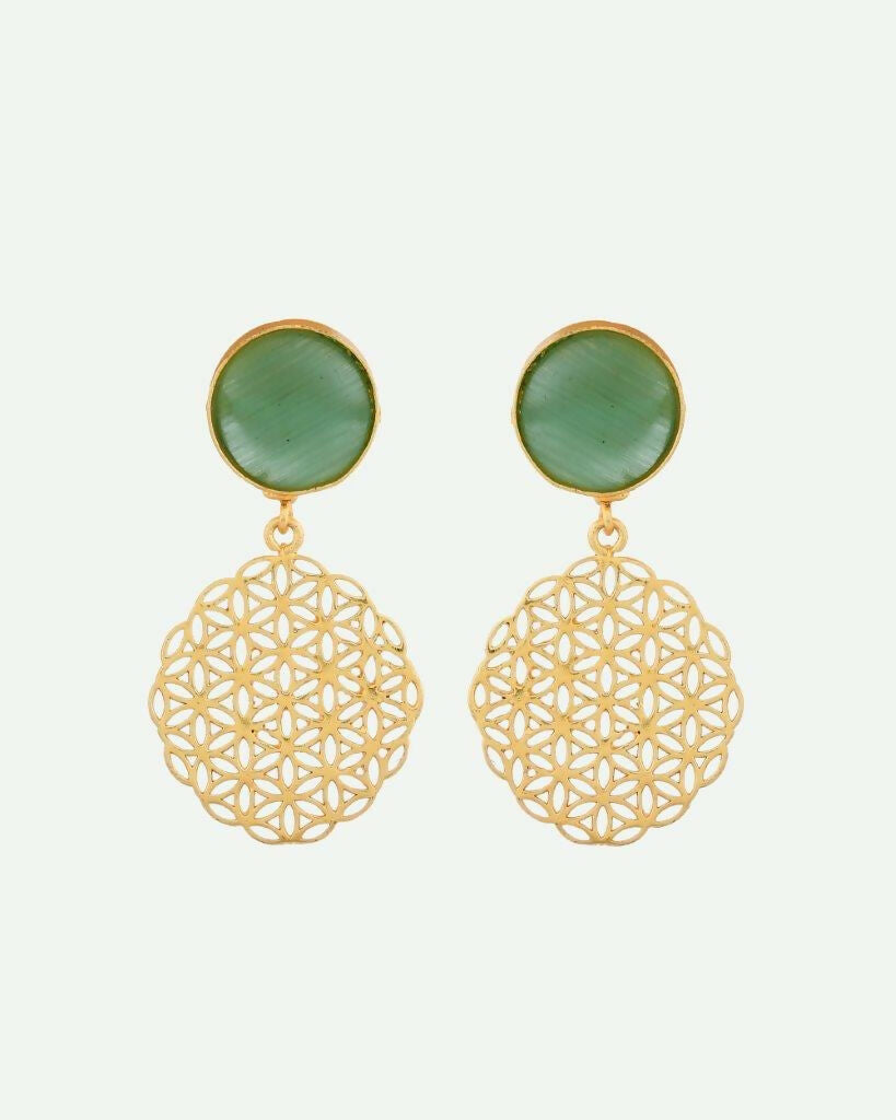 VOJ One Gram Gold-Polished Teal Colored Stone Studded Earrings - Swadesiicart