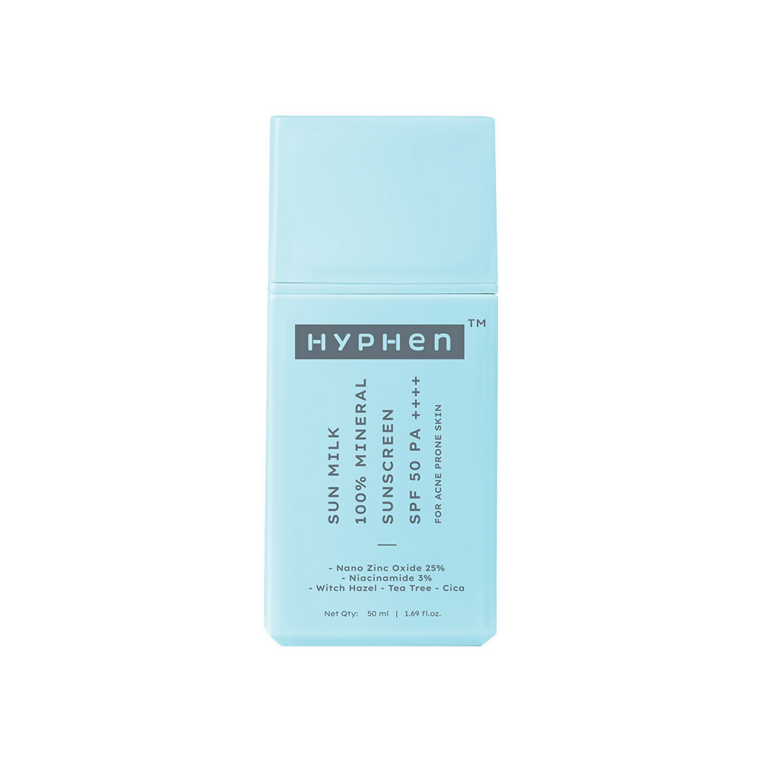 Hyphen Sun Milk 100% Mineral Sunscreen SPF 50 PA++++ 25% Nano Zinc Oxide For Acne Prone, Oily Skin | Swadesiicart