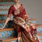 Vishnu Weaves Women's Maroon Paithani Silk Zari Woven Saree with Blouse - Swadesiicart