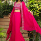 Janasya Pink Georgette Embroidered Top Bottom Cape | Swadesiicart