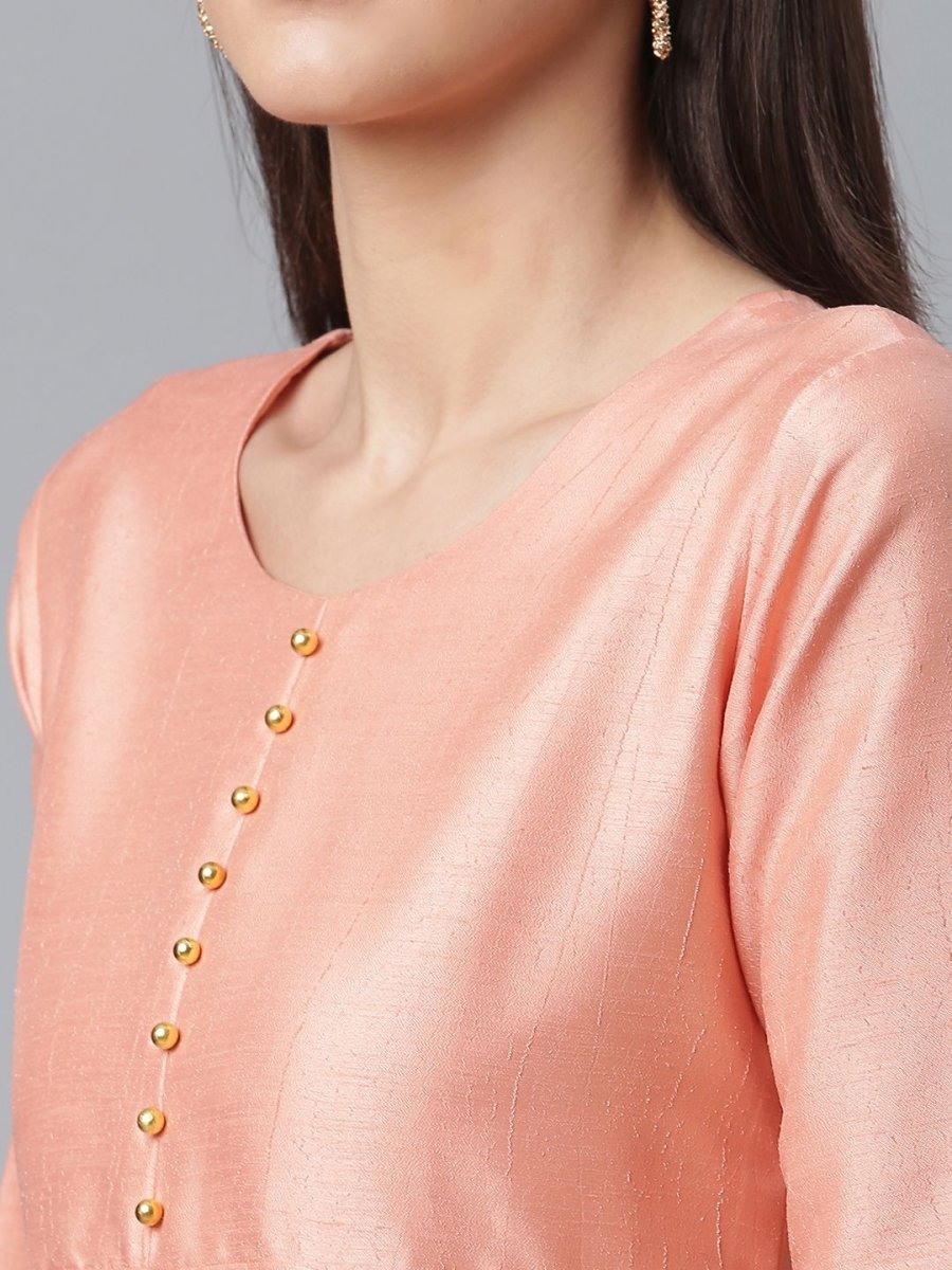Ahalyaa Poly Silk Peach Kurta With Dupatta Set | Swadesiicart