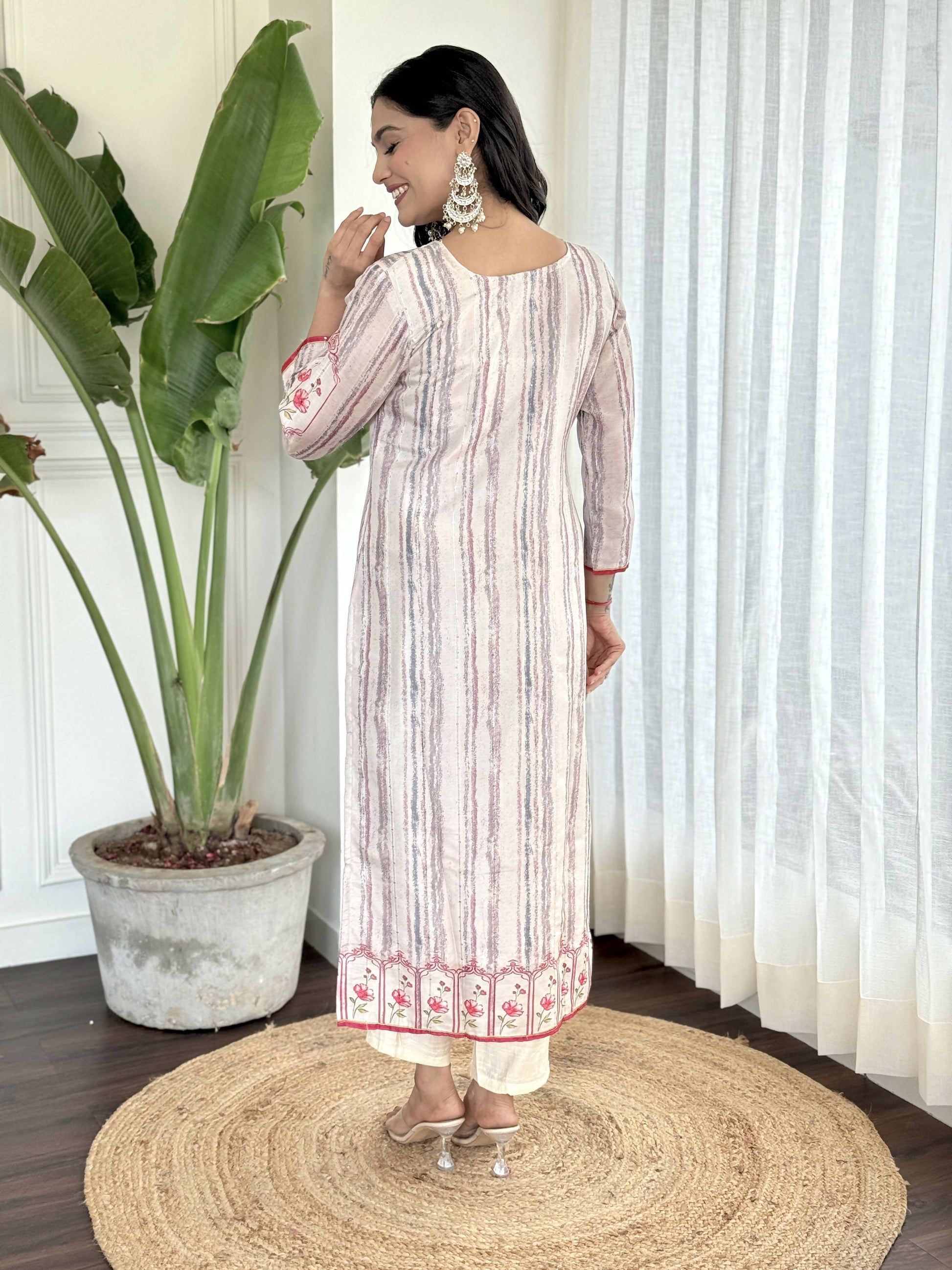 White Multi Viscose Chanderi Stitched Suit With Dupatta - Tanisha | Swadesiicart