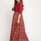 Ahalyaa Women's Maroon Georgette Gold Foil Print Flared Kurta With Dupatta | Swadesiicart