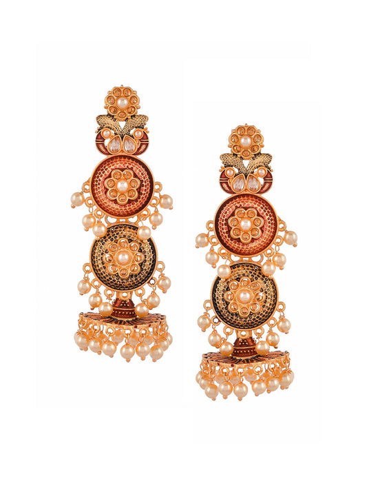 Shoshaa Maroon & Green Gold-Polished Contemporary Jhumkas Earrings | Swadesiicart