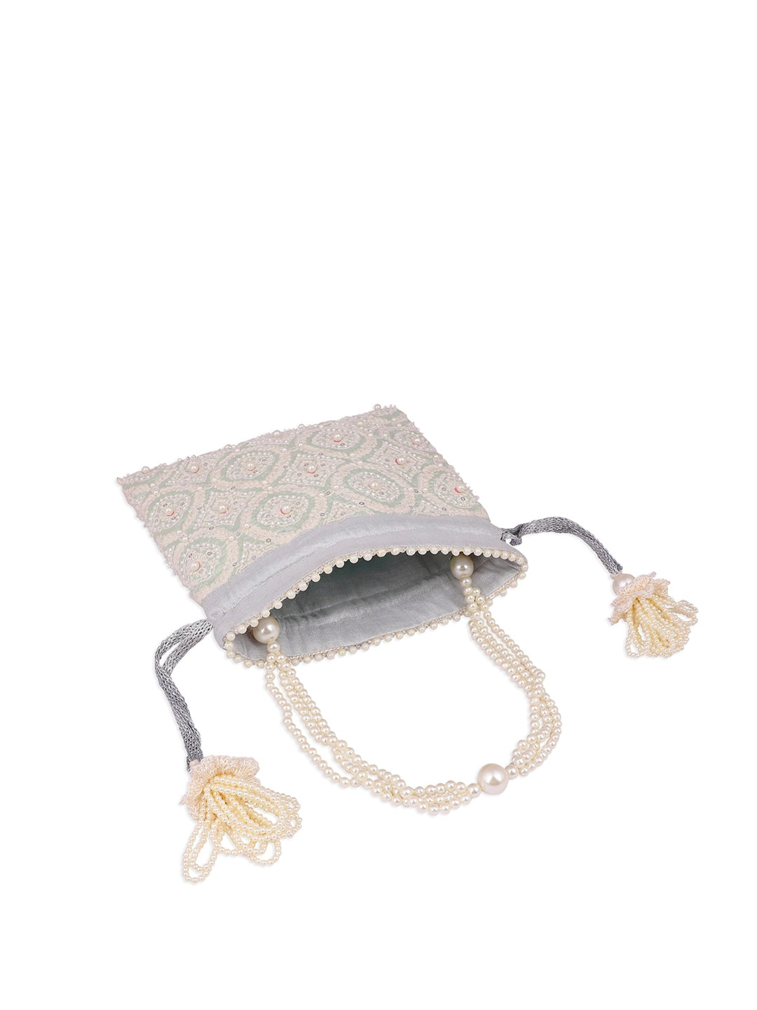 Masq Blue & Gold-Toned Embellished Embroidered Potli Clutch - Swadesiicart