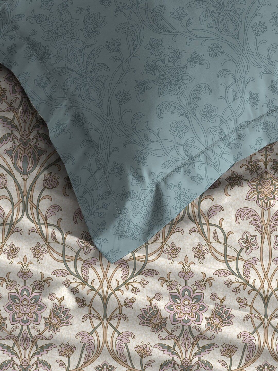 MYTRIDENT Dusk and Dawn Beige Printed Pure Cotton 144 TC Queen Bedsheet 2 Pillow Covers - Swadesiicart