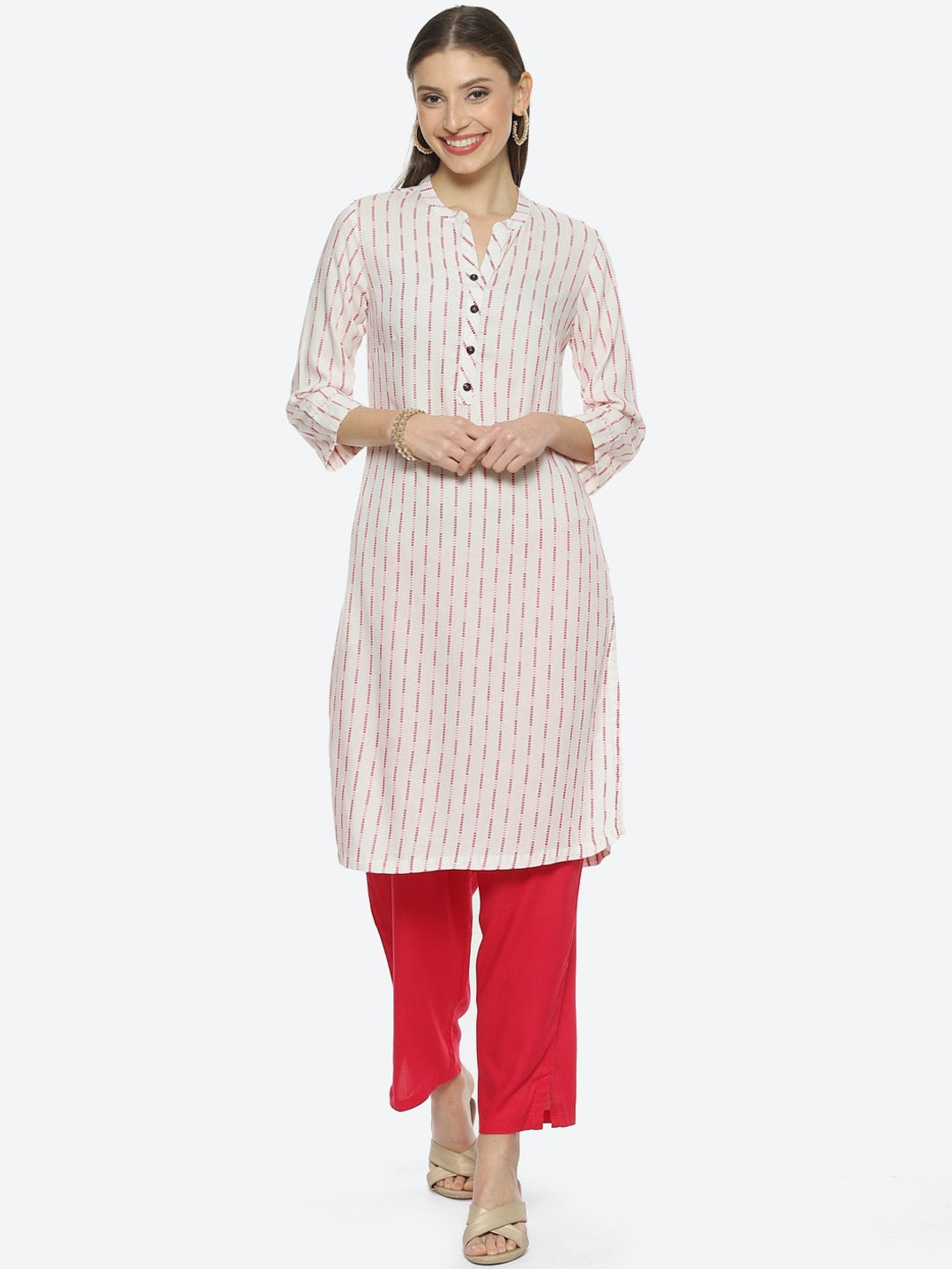 Biba Women Striped Woven Design Kurta - Swadesiicart