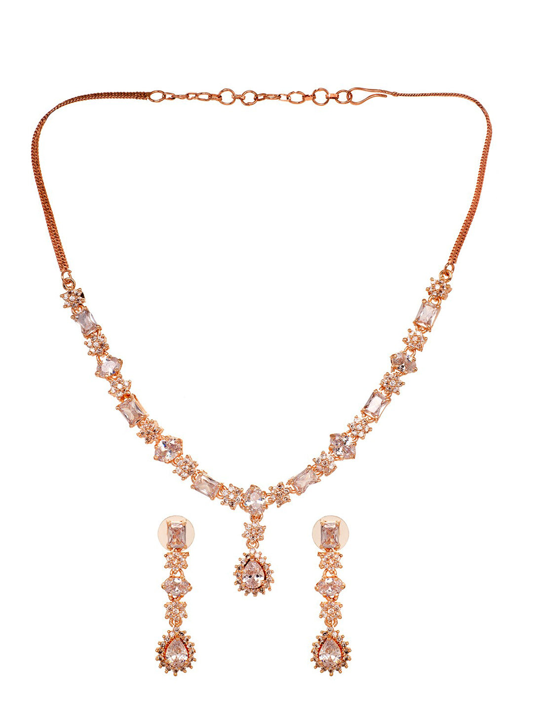 Saraf RS Jewellery Rose Gold-Polished AD Studded Designer Jewellery Set - Swadesiicart