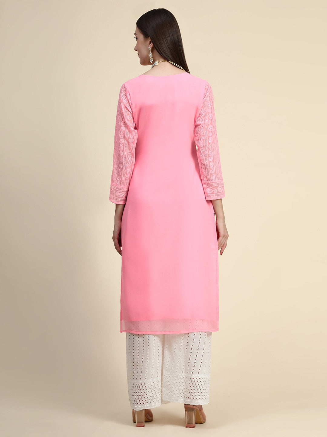 Kalini Paisley Embroidered Chikankari Straight Georgette Kurta | Swadesiicart