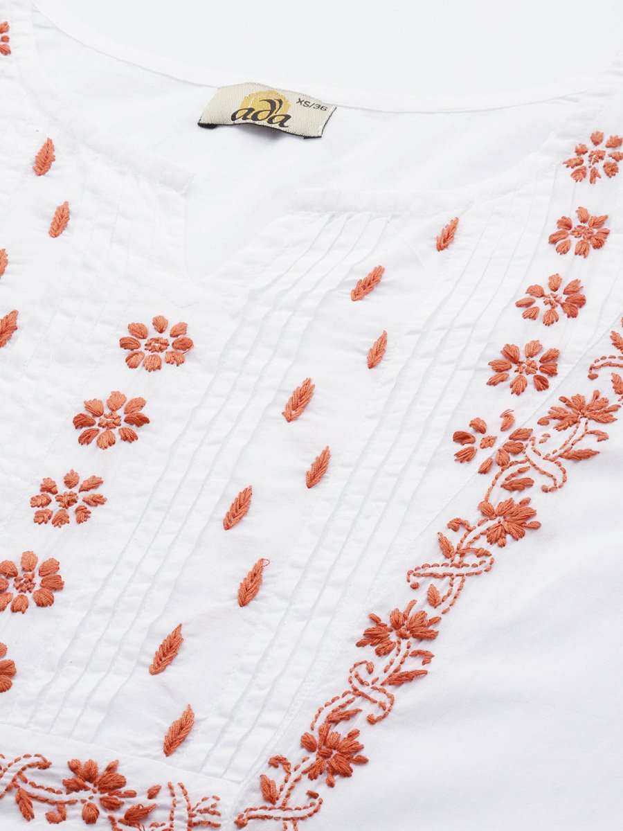 ADA Floral Embroidered Chikankari Floral Kurta | Swadesiicart