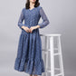 Souchii Blue Ethnic Motifs Printed Chiffon Maxi Tiered Dress - Swadesiicart
