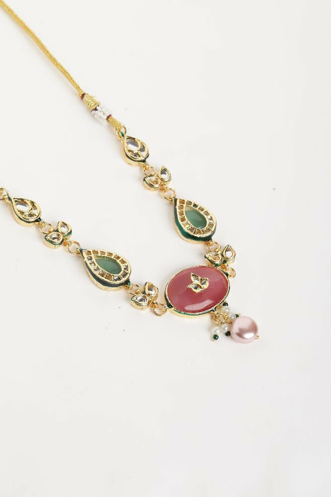 Nuyug 22K Gold Plated Radiant Rose Stone Kundan Necklace | Swadesiicart
