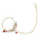 Gold-Polished White Red Kundan Studded Beaded Chained Nose Ring - Ruby Raang | Swadesiicart