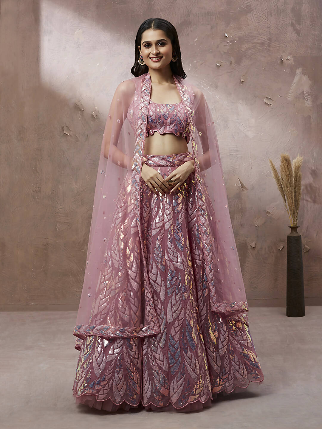 House of Panchhi CORAL Net Sequinse Work Lehenga & Blouse, Dupatta | Swadesiicart