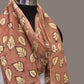 Fawn Kalamkari Hand Painted Sico Stole with Leaves Design - Global Threads | Swadesiicart