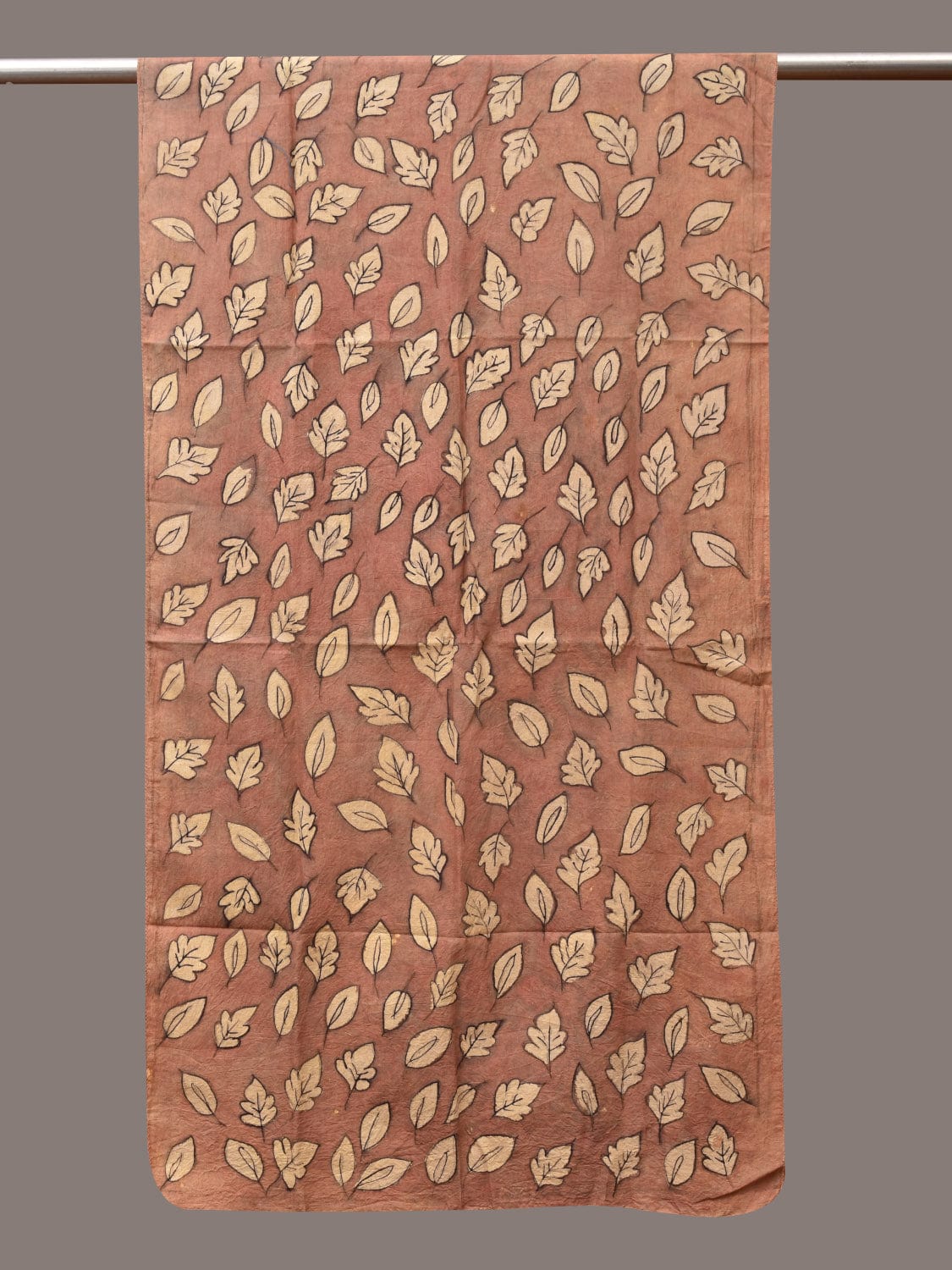 Fawn Kalamkari Hand Painted Sico Stole with Leaves Design - Global Threads | Swadesiicart