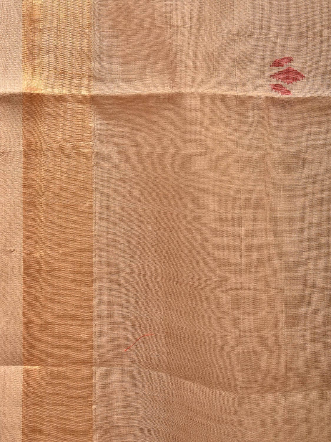 Fawn Khadi Cotton Handloom Saree with Plants Pallu Design - Global Threads | Swadesiicart