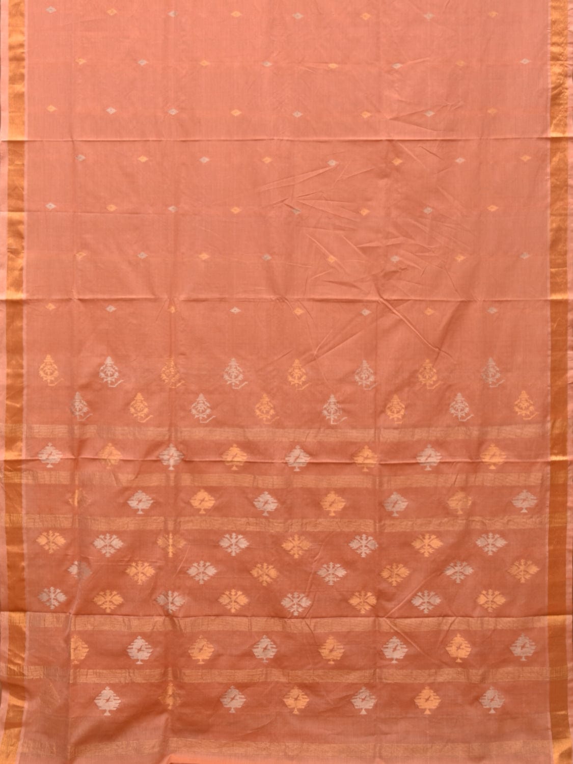 Fawn Uppada Cotton Handloom Saree with Assorted Pallu Design - Global Threads | Swadesiicart